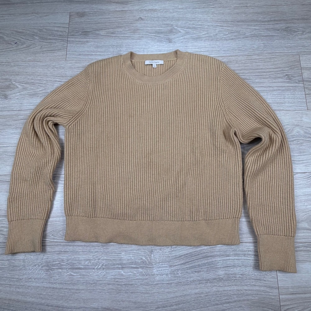 Favorite Daughter Womens Camel Tan Ribbed Crewneck Sweater‎ Size Large